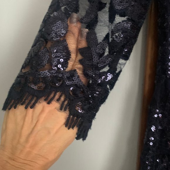 Embroidered Lace Sequin Evening Gown,size2 - Picture 5 of 7